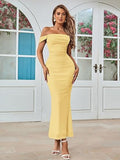 KUTUMAI Off The Shoulder Maxi Long Dress Corset Ruched Bodycon Cocktail Formal Wedding Guest Dresses for Women