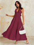 OYOANGLE Women's Summer Beach Sundress Formal Wedding Guest Dress Backless Flowy Vacation Boho Maxi Dresses