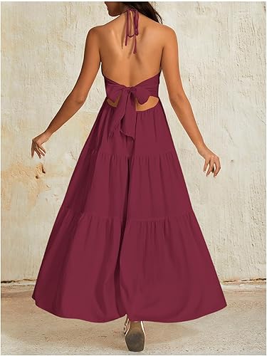 OYOANGLE Women's Summer Beach Sundress Formal Wedding Guest Dress Backless Flowy Vacation Boho Maxi Dresses